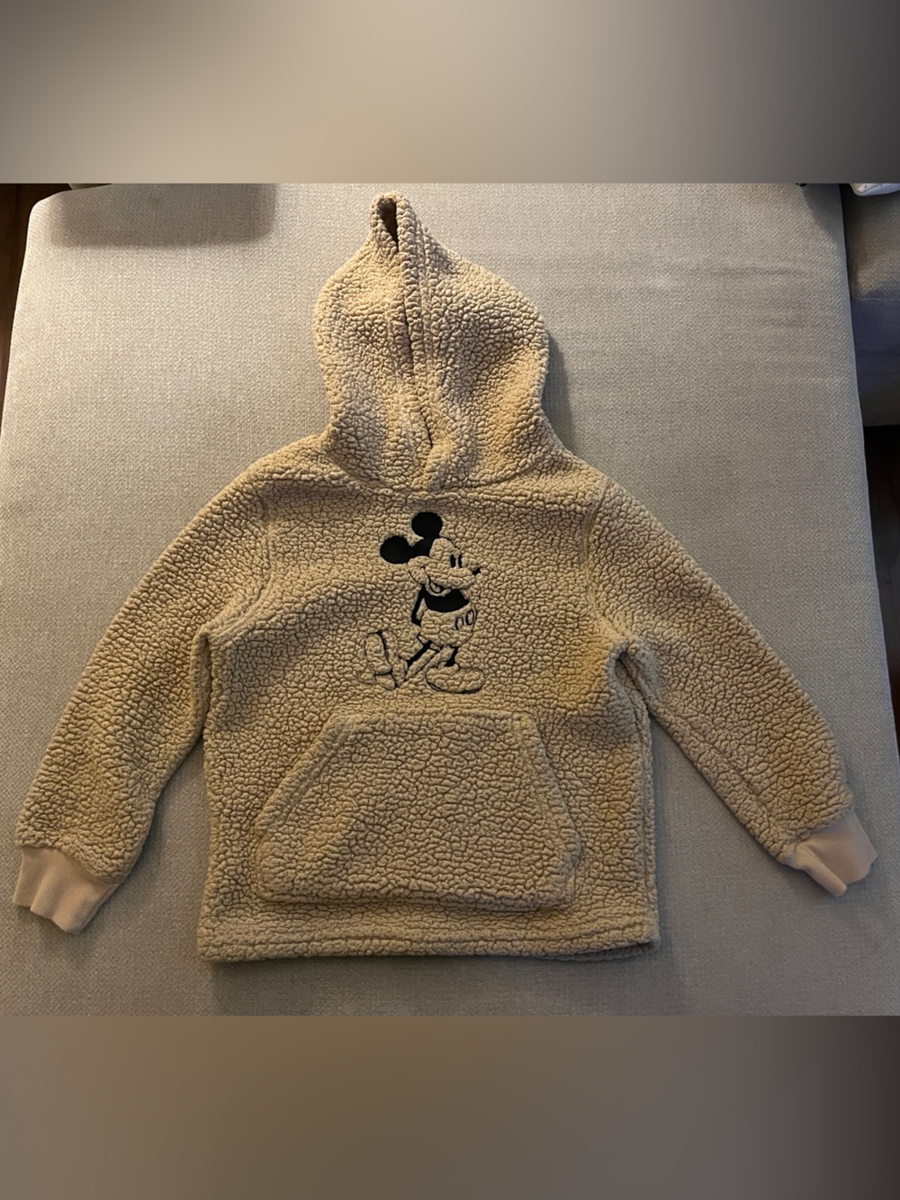 Disney Mickey Mouse Kids Sherpa Hoodie Size 6-7 Tan Pullover Fleece